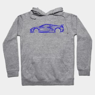 Blue C8 Corvette Racecar Side Silhouette Outline Blue Supercar Sports car Racing car Hoodie